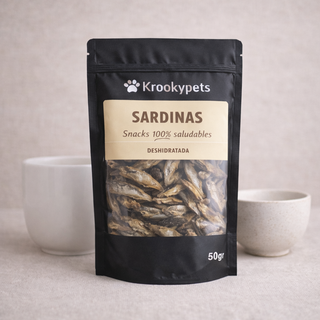Sardinas deshidratadas naturales para gatos, snack Krookypets